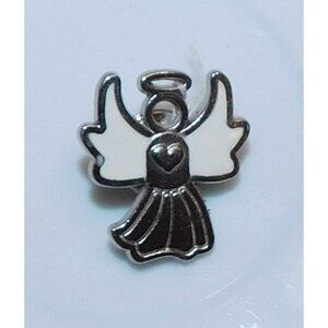 Angel Heart Silver Tone Lapel Pin With White Enamel Accents